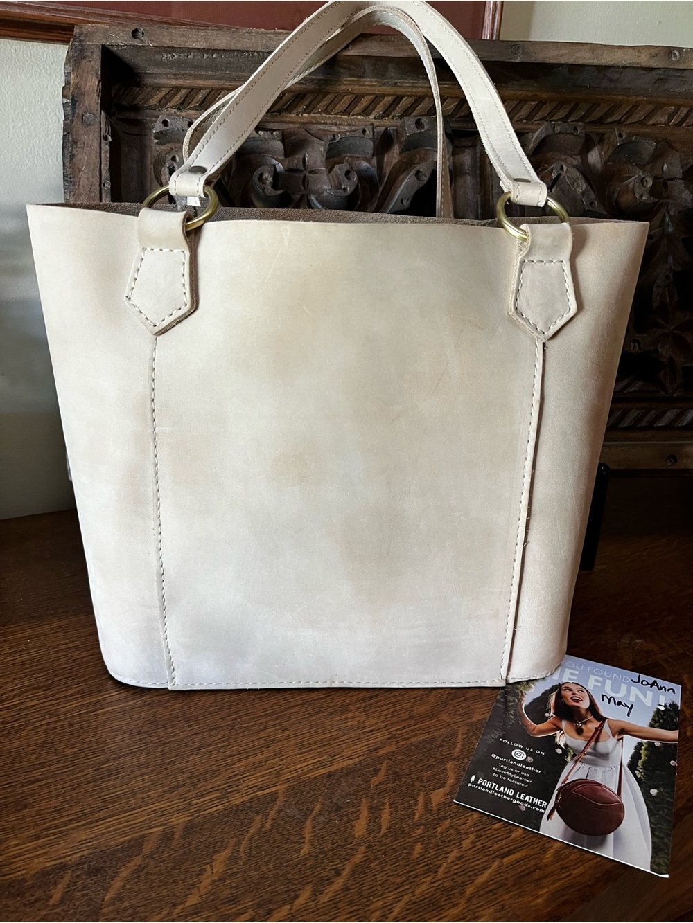 Portland Leather Dragon Bone Leather Market Tote with Unique Floral Modification - Picture 2 of 5